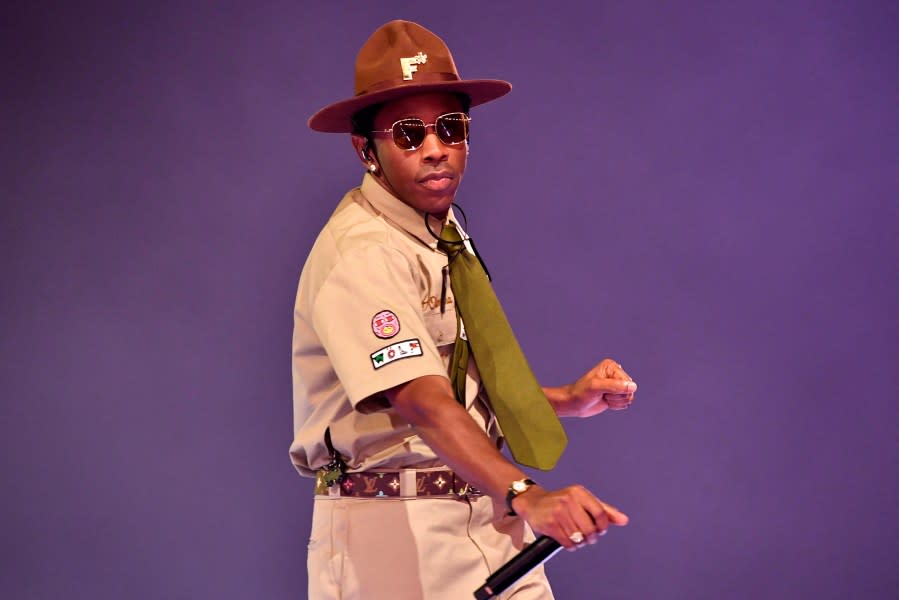 US Rapper Tyler Gregory Okonma, aka ‘Tyler, the Creator’ performs on stage during the Coachella Valley Music and Arts Festival at the Empire Polo Club in Indio, California, on April 13, 2024. (Photo by VALERIE MACON / AFP) (Photo by VALERIE MACON/AFP via Getty Images)