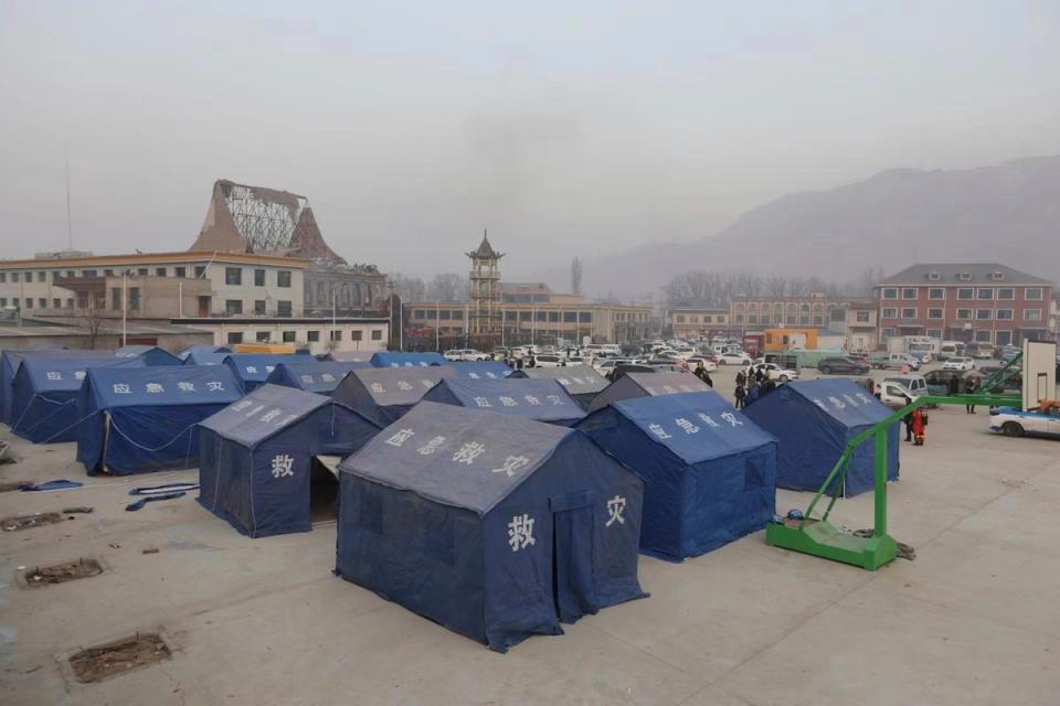 Tents are set up for residents in the aftermath of an earthquake in Dahejia village (AP)
