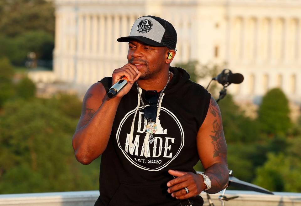 Milton native Jimmie Allen loves to represent Delaware anytime he can, even down to his clothing. The singer is pictured performing during "A Capitol Fourth" in Washington D.C. in 2021.