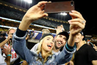 <p>Justin Verlander #35 of the Houston Astros takes a picture with fiancee Kate Upton after the Astros defeated the Los Angeles Dodgers 5-1 in game seven to win the 2017 World Series at Dodger Stadium on November 1, 2017 in Los Angeles, California. (Photo by Ezra Shaw/Getty Images) </p>