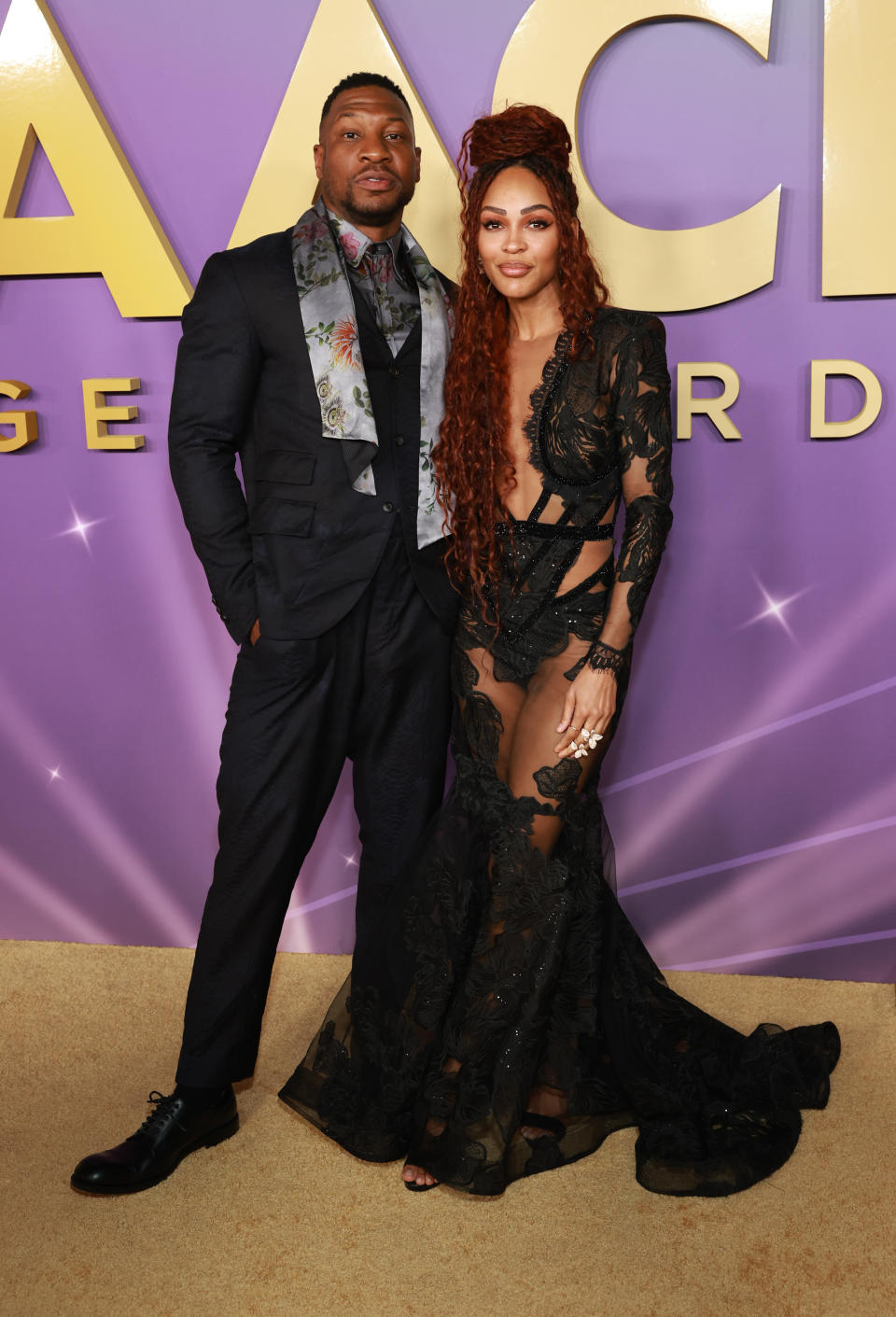 Jonathan Majors and Meagan Good attend the 55th Annual NAACP Awards at the Shrine Auditorium and Expo Hall on March 16, 2024 in Los Angeles, California.