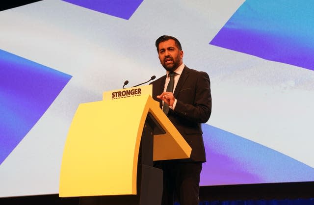 Humza Yousaf speaks at the SNP annual conference 