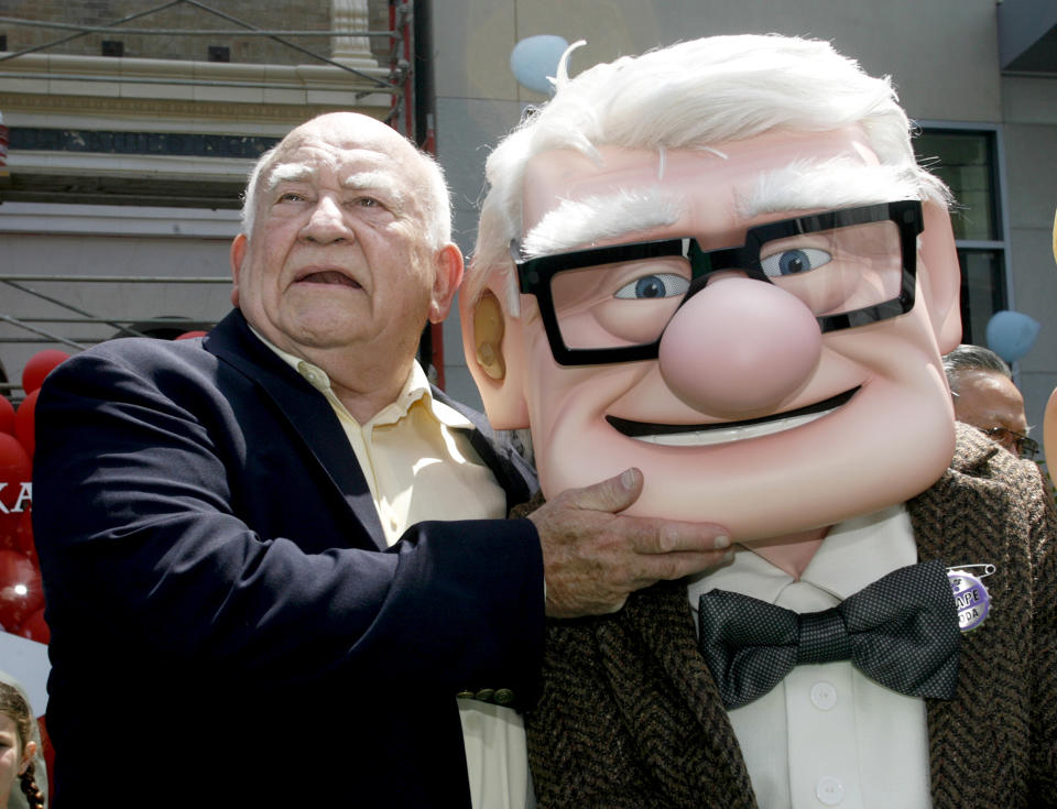 Image: Ed Asner and character at the premiere of the Disney-Pixar animated film 