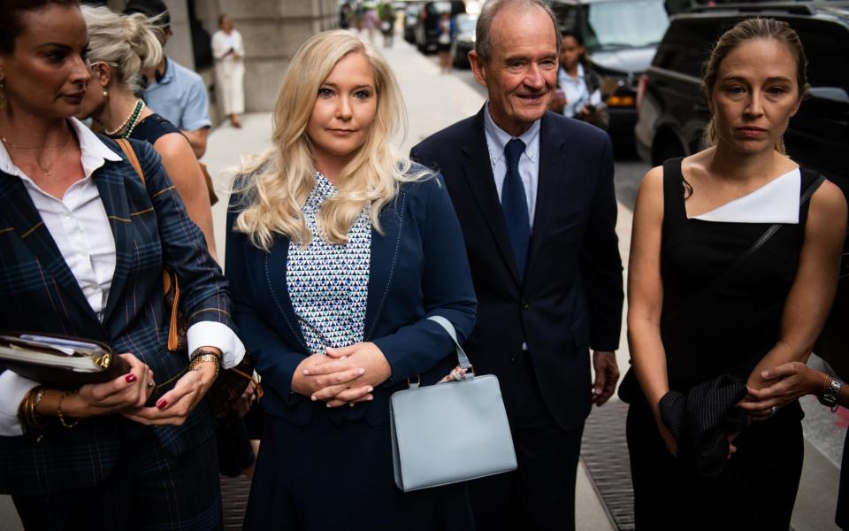 Jeffrey Epstein's alleged victims arrive at federal court in New York in 2019, including Annie Farmer, right, and Virginia Giuffre - Bloomberg