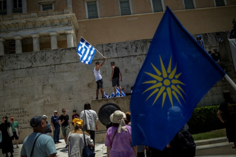 Greek protesters are to remain outside the parliament in Athens during the no confidence vote with another rally expected along the border on Sunday