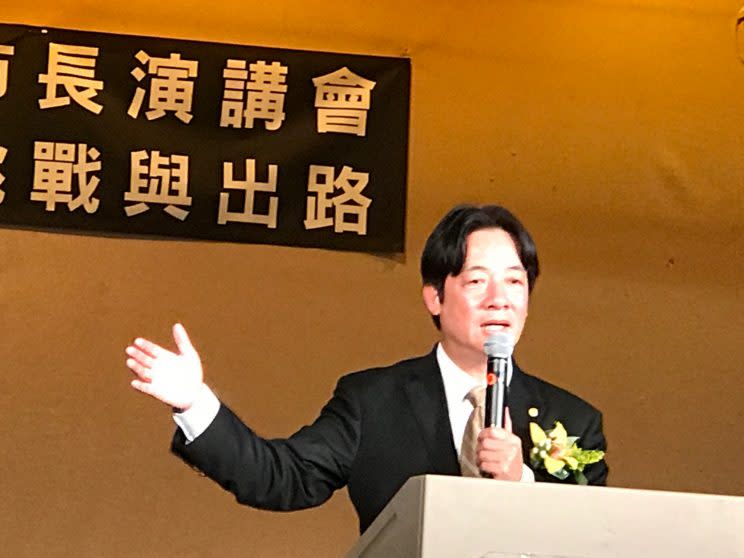 台南市長賴清德今（台灣時間）在美國洛杉磯演講。(中央社/台南市政府提供)