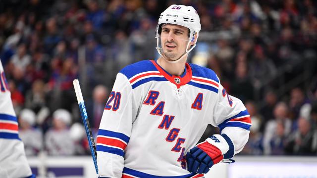 New York Rangers' Chris Kreider (20) celebrates his power-play goal with  teammate Mika Zibanejad (93) against the Edmonton Oilers during the third  period of an NHL hockey game, Monday, Jan. 3, 2022