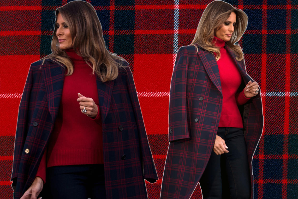 Melania Trump busted out the plaid on Monday. (Photo: Getty Images)