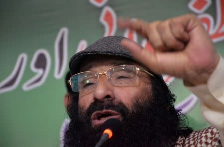 Syed Salahuddin, Supreme Commander of Hizbul Mujahideen, speaks at a news conference in Muzaffarabad, Pakistan July 1, 2017. REUTERS/M. Saif-ul-Islam