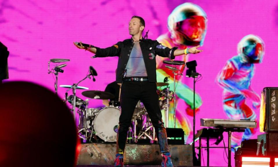 Coldplay live in Bogota on the Music of the Spheres world tour.