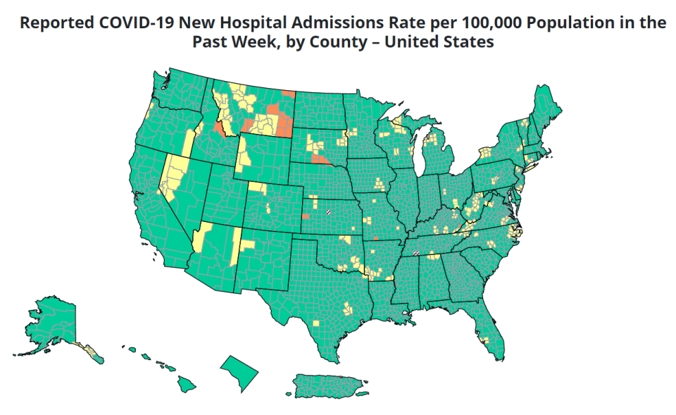 Ross County has a medium COVID-19 hospital admission rate with 20 people being admitted for COVID as of Sept. 30, 2023. Comparatively, most of Ohio currently has a low risk rate. Data provided by the Centers for Disease Control and Prevention COVID Data Tracker on Oct. 6, 2023.