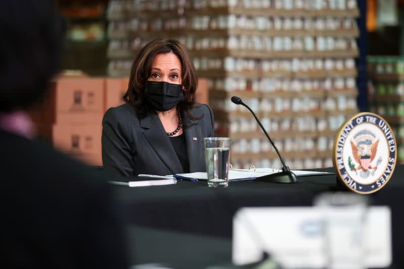 U.S. Vice President Kamala Harris visits Feeding Northeast Florida food pantry and distribution center in Jacksonville, Florida