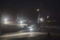 <p>Dassault Rafale fighter aircrafts prepare to take off for airstrikes in Syria from St Didier airbase, eastern France on April 13, 2018. (Photo: French Defense Ministry/ECPAD via AP) </p>