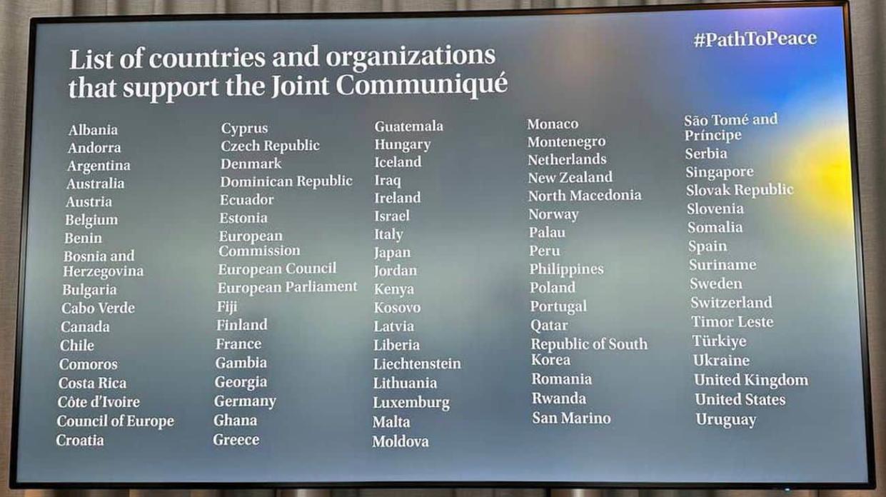 The initial version of the list of countries that signed the communiqué. Photo: Dmytro Lubinets on Telegram