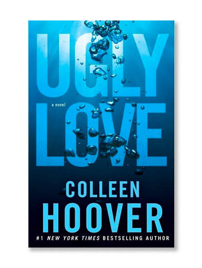 Colleen Hoover's "Ugly Love" cover, featuring a light-blue-to-dark-blue gradient with bubbles floating towards the surface and light peeking through the water at the top.