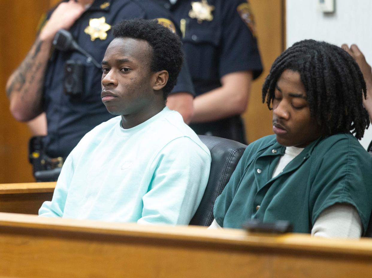 Defendants Joseph Argilagos and Lydell Brown appear before Monmouth County Superior Court Judge Marc C. Lemieux on charges of murder. Argilagos, 17, was waived up to adult court last week and was indicted with his co-defendant Brown in the murder of Dariel Vernet of Asbury Park in the city. 
Freehold, NJ
Monday, October 2, 2023