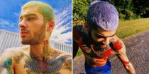 <p>Zayn's highlighter hair lives to see another day, but he's dropped his bright green for a neon lavender shade. He looks like every cartoon character I crushed on as a child. </p>