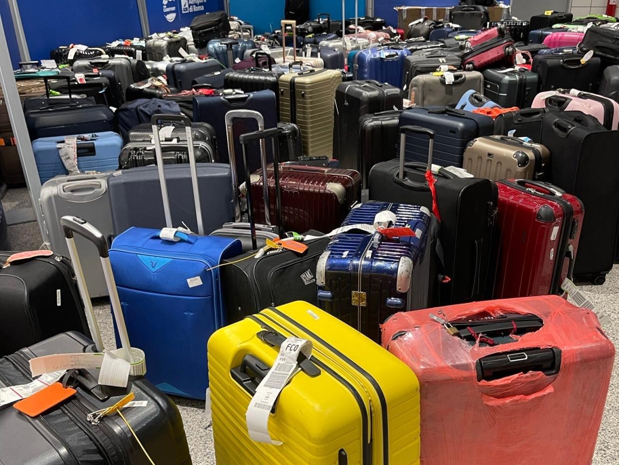 The sea of luggage at Rome Airport. Photo shows rows of suitcases