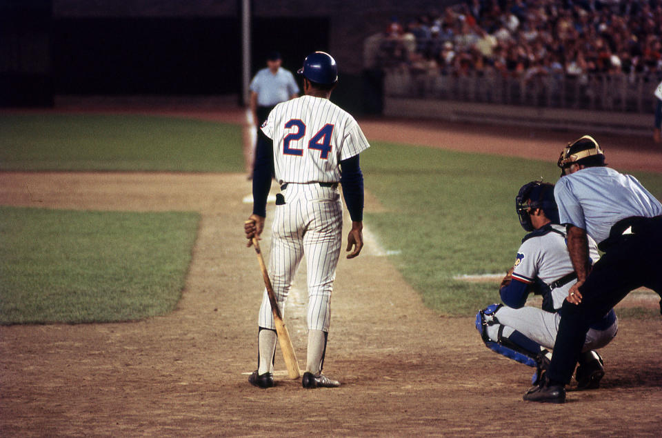 Mays steps up to home plate during a game against the Chicago Cubs at Shea Stadium in Queens, N.Y., 1972.<span class="copyright">Walter Leporati—Getty Images</span>