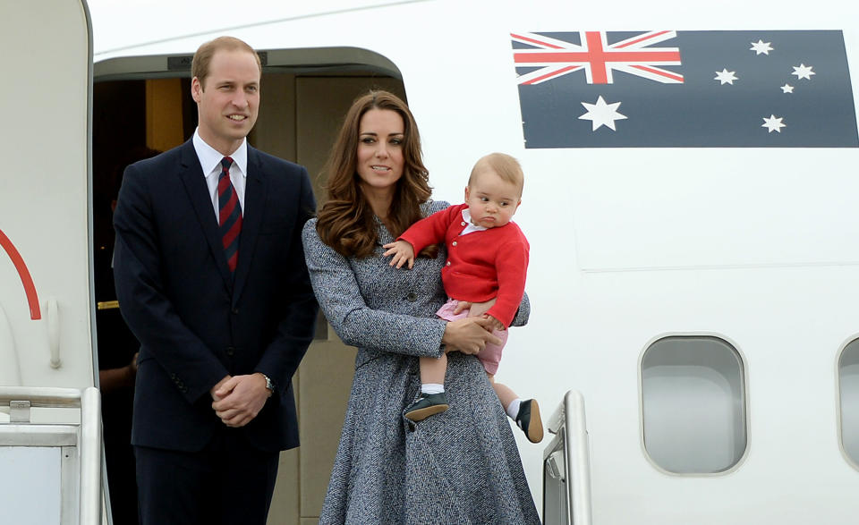 The Duke and Duchess of Cambridge and Prince George depart Canberra on the Royal Australian Air Force aircraft to transfer to an international commercial flight to London during the eighteenth day of their official tour to New Zealand and Australia.  