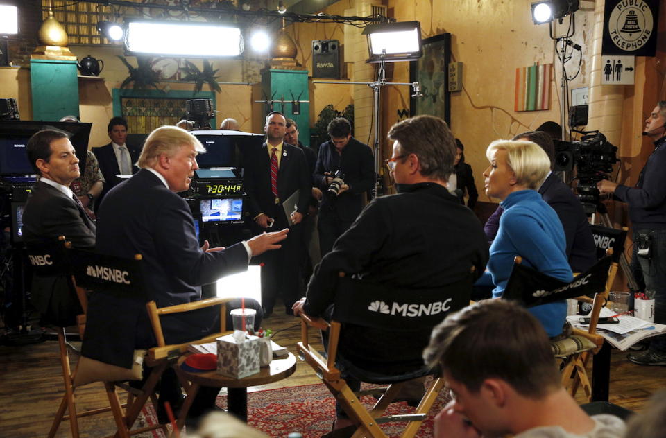 Joe Scarborough and Mika Brzezinski interview Donald Trump on the campaign trail in January 2016.