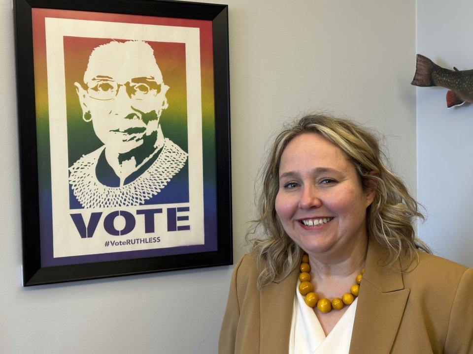 Minnesota State Rep. Emma Greenman poses for a photo in her office in the State Capitol complex, March 12, 2024, in St. Paul, Minn. Greenman, a Democrat from Minneapolis, is the lead House author of the proposed Minnesota Voting Rights Act. Minnesota is one of several states moving to enact state-level protections to plug gaps that the courts have opened up in the landmark federal Voting Rights Act. (AP Photo/Steve Karnowski)