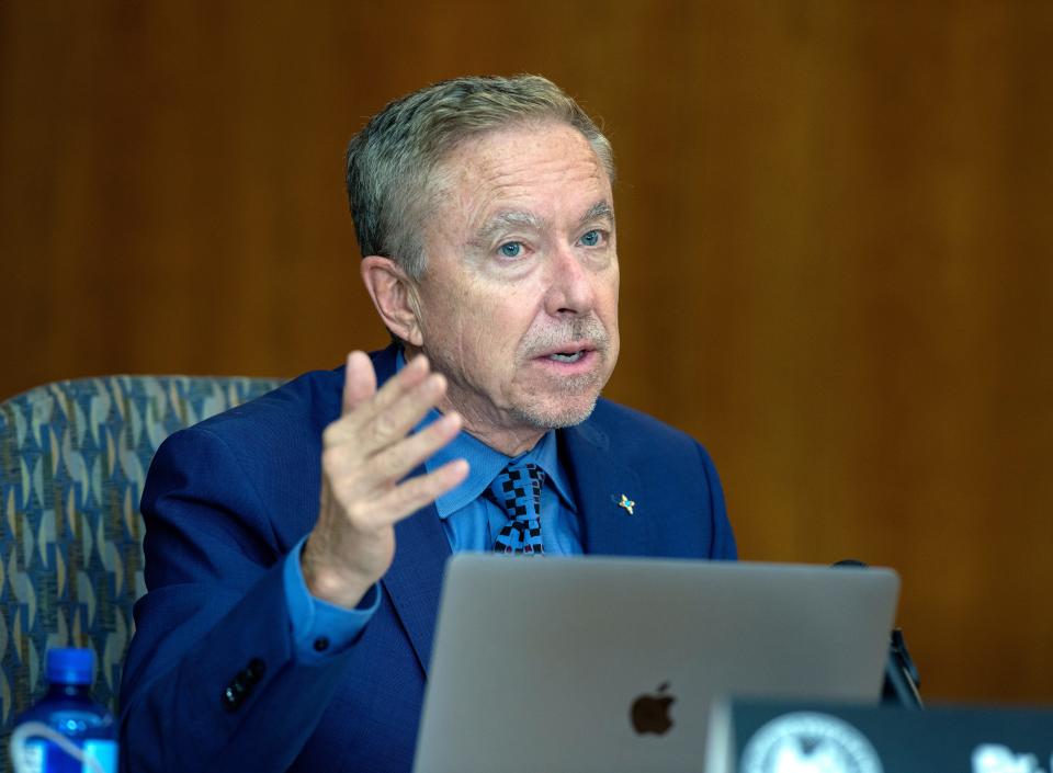 New Mexico Secretary of Human Services David Scrase, currently the acting health secretary, takes part in an update on the COVID-19 pandemic in New Mexico at the Roundhouse in Santa Fe, Thursday August 27, 2020.