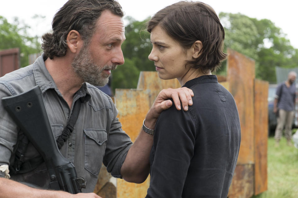 Andrew Lincoln as Rick Grimes and Lauren Cohan as Maggie Greene in ‘The Walking Dead’ (Photo Credit: Gene Page/AMC)