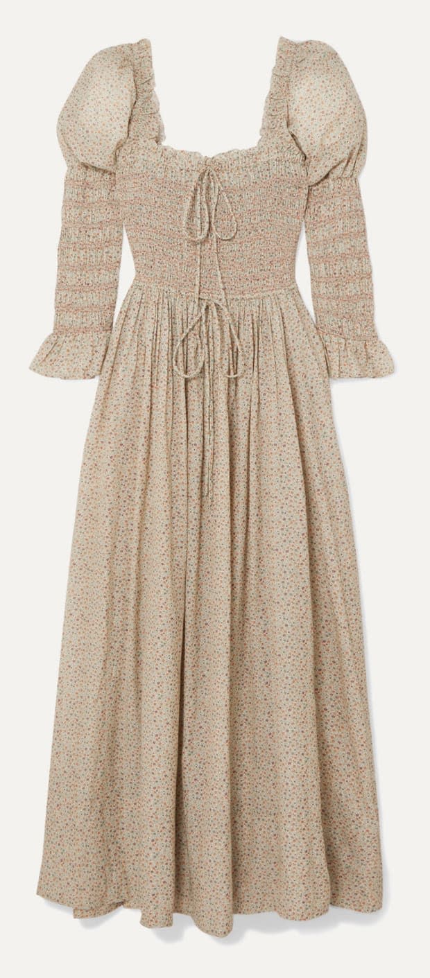 <p>Doên Bijou Shirred Floral-Print Cotton-Blend Voile Midi Dress, $325, <a href="https://rstyle.me/+QtbyZZmuPeEZ3U0JBnk0ew" rel="nofollow noopener" target="_blank" data-ylk="slk:available here;elm:context_link;itc:0;sec:content-canvas" class="link ">available here</a>. </p>