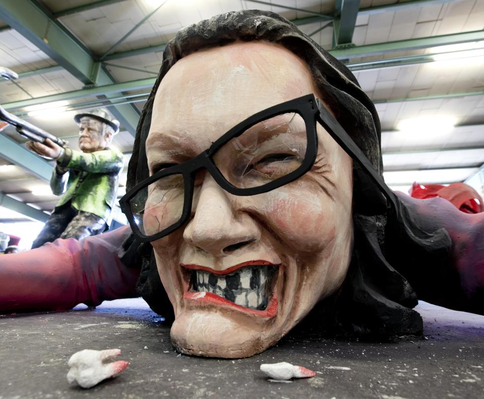 A figure depicting leader of German Social Democrats, SPD,  Andrea Naples is shown during a press preview in a hall of the Mainz carnival club in Mainz, Germany, Feb. 26, 2019. (Photo: Michael Probst/AP)