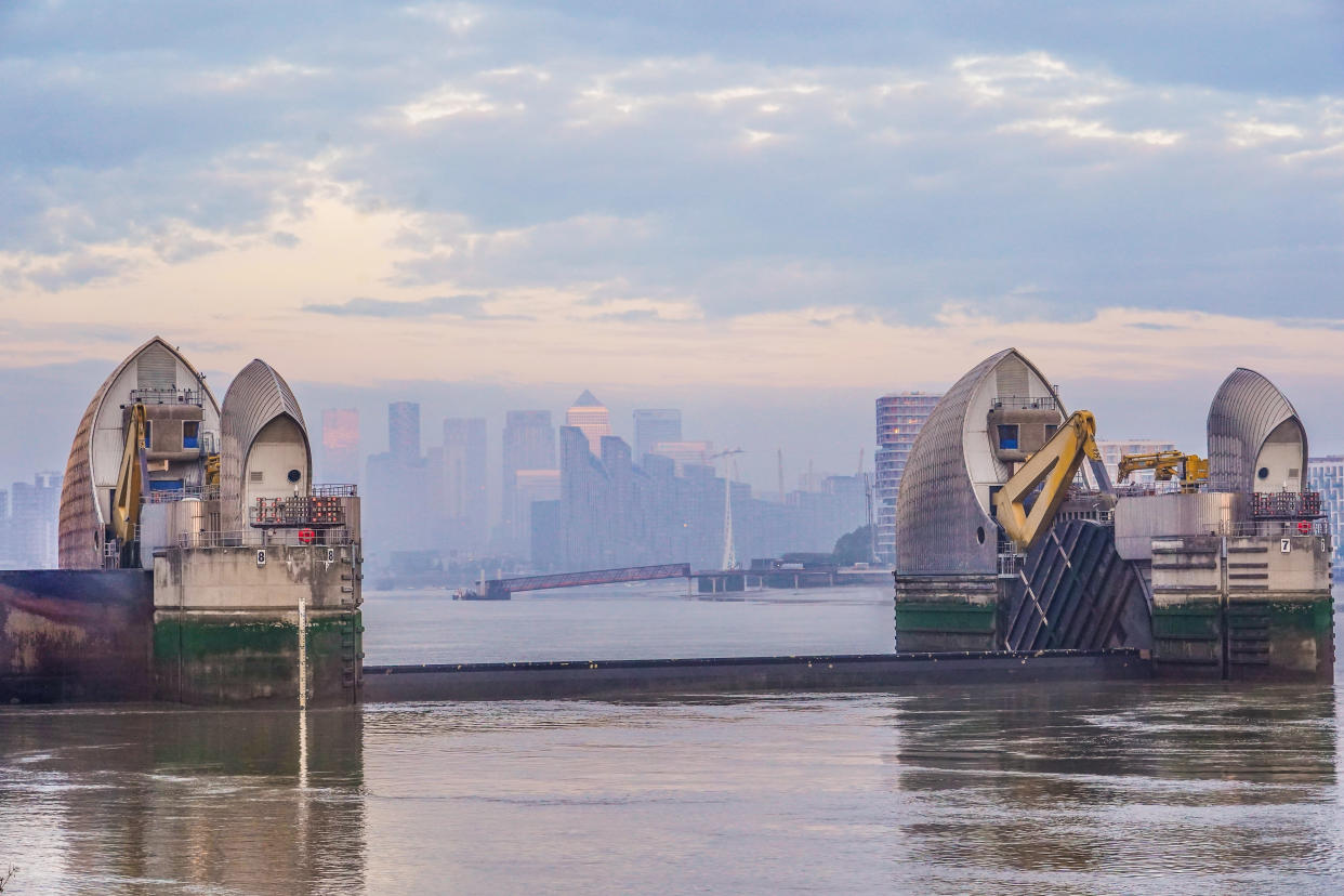 The Thames Barrier during its annual test closure which is held at the start of autumn and tests the equipment, systems and staff as they put individual gates in to a range of operational positions, including fully closing the whole structure, to stop the flow of the incoming tide. Picture date: Sunday September 19, 2021.