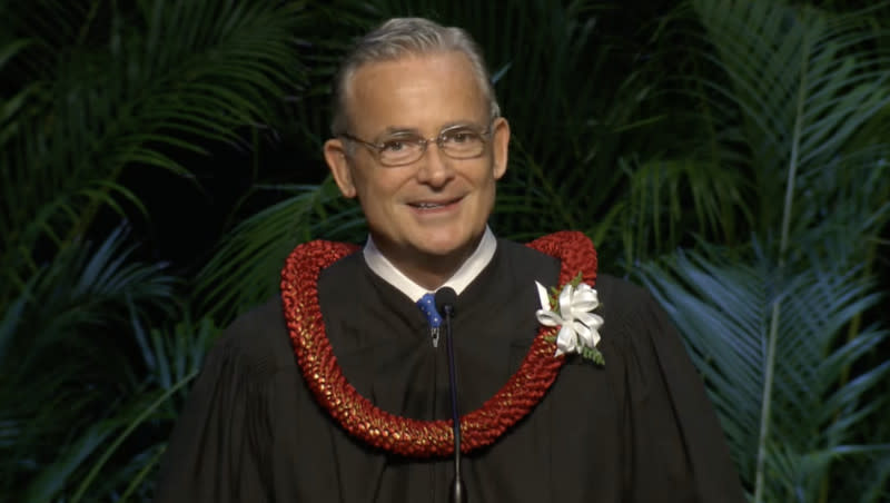 Elder Patrick Kearon, called Thursday as the newest apostle of The Church of Jesus Christ of Latter-day Saints, speaks at BYU-Hawaii’s fall commencement exercise in Laie, Hawaii, on Friday, Dec. 8, 2023.