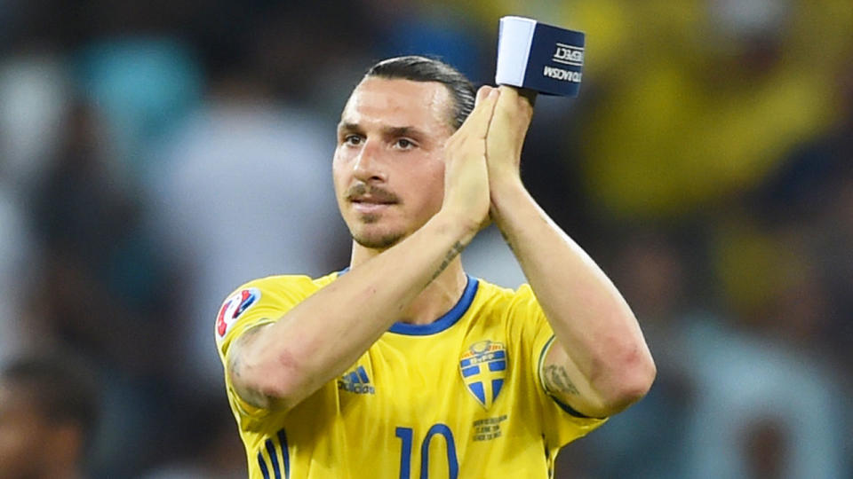 Zlatan is seen here applauding fans after playing for the Swedish national team.