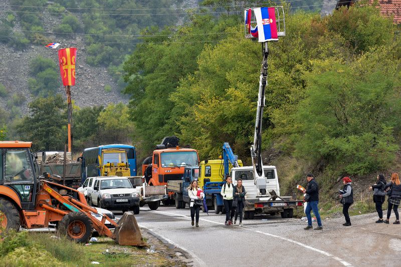 FILE PHOTO: Serbs block roads in Kosovo in protest over licence plate restrictions