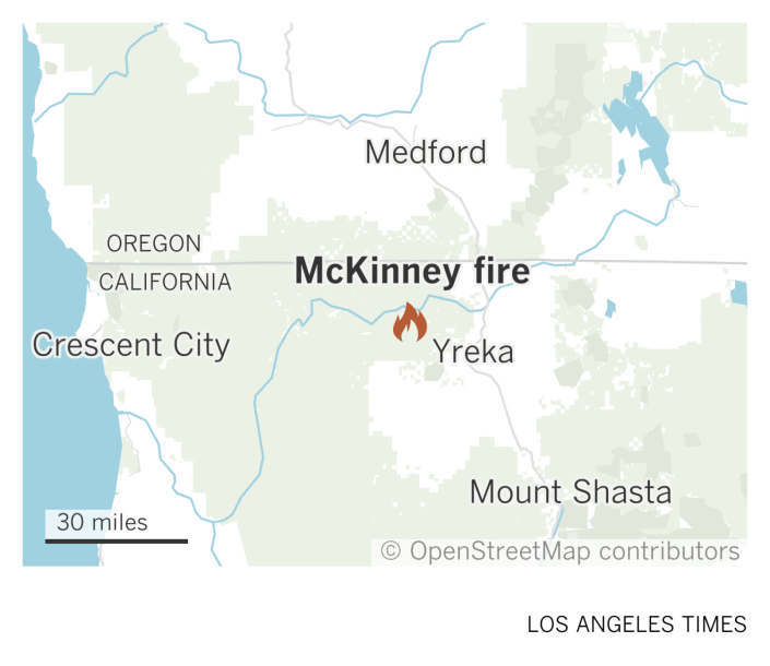 Map shows the area where the McKinney fire is burning near the Oregon-California border