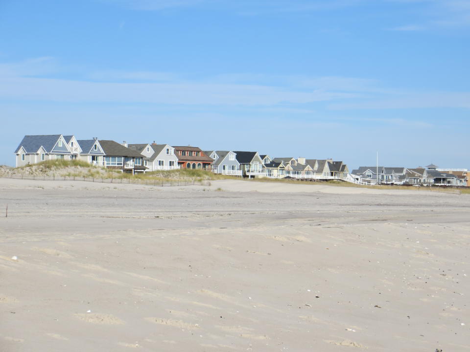 Beach Houses at Cupsogue Beach County Park in Westhampton Beach, Long Island, New York.