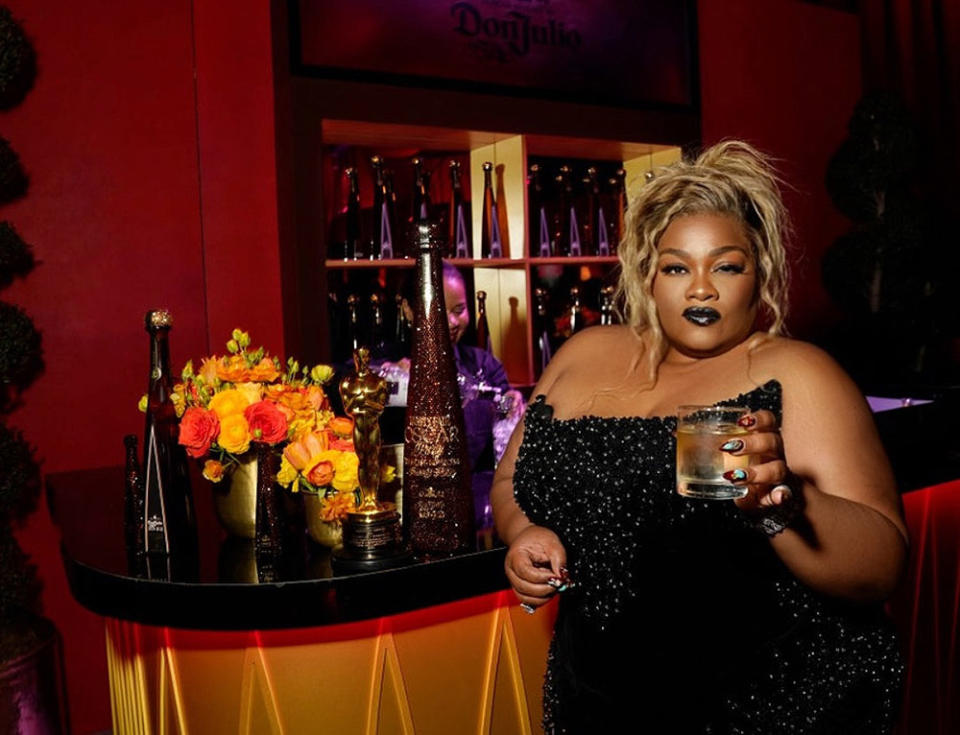 Da’Vine Joy Randolph toasts her Oscar win with Tequila Don Julio 1942 at the Vanity Fair Oscar party in Beverly Hills on March 10, 2023.