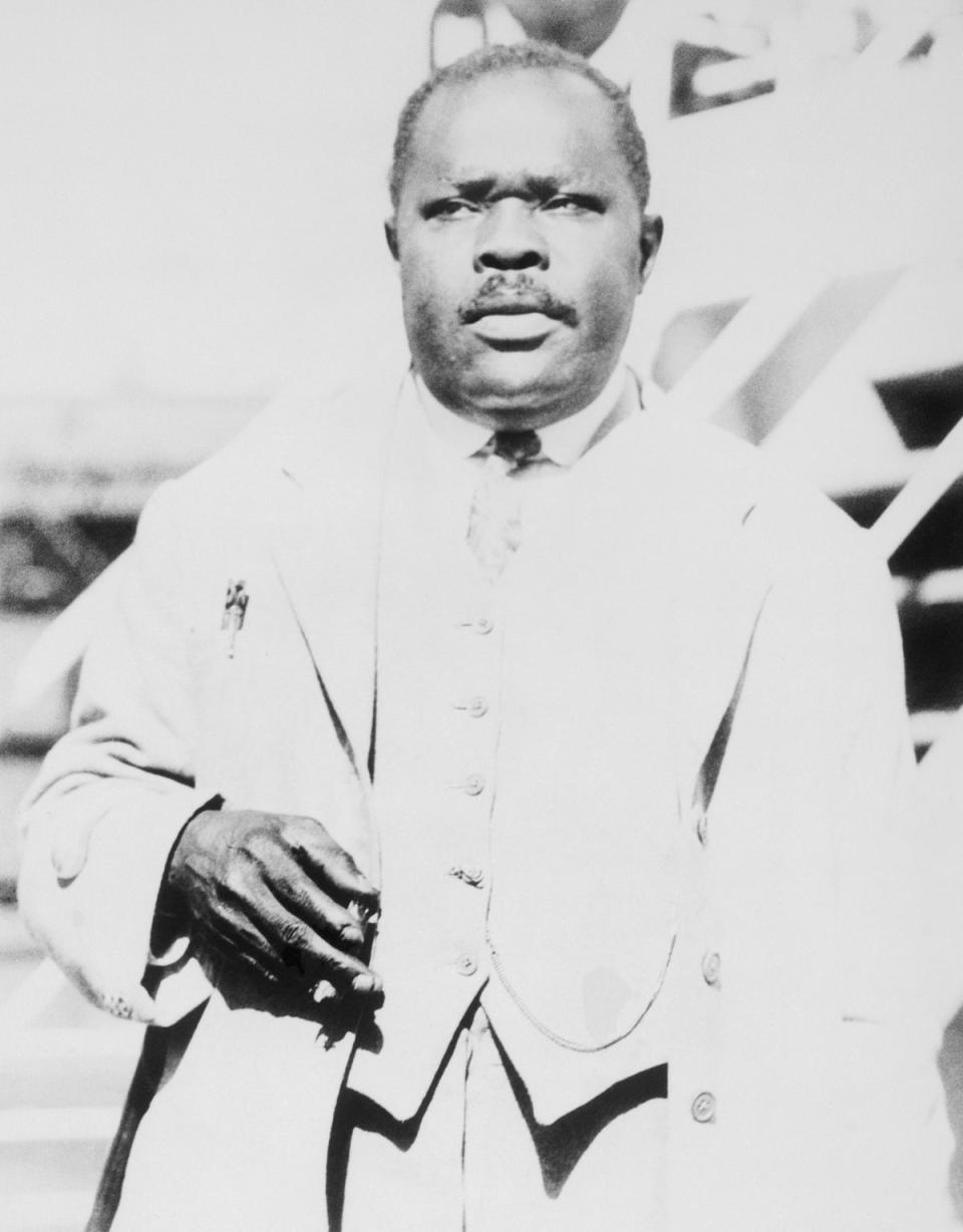Marcus Garvey, founder of the Universal Negro Improvement League, sails here from Montreal on the Duchess of Atholl, bound for England. He had attended a League Convention in Toronto. Garvey formerly lived in the US, but had left 10 years ago. His headquarters was then in London where he published The Black Man, a magazine (Bettmann Archive)