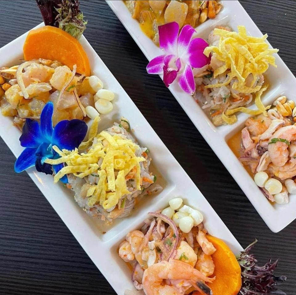 The Ceviche Trilogy, available at Quinoa in Doylestown Borough, comes with their Limeño, Mixto and China ceviches.