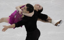 <p>Anna Cappellini and Luca Lanotte of Italy perform during the ice dance, short dance figure skating in the Gangneung Ice Arena at the 2018 Winter Olympics in Gangneung, South Korea, Monday, Feb. 19, 2018. (AP Photo/David J. Phillip) </p>