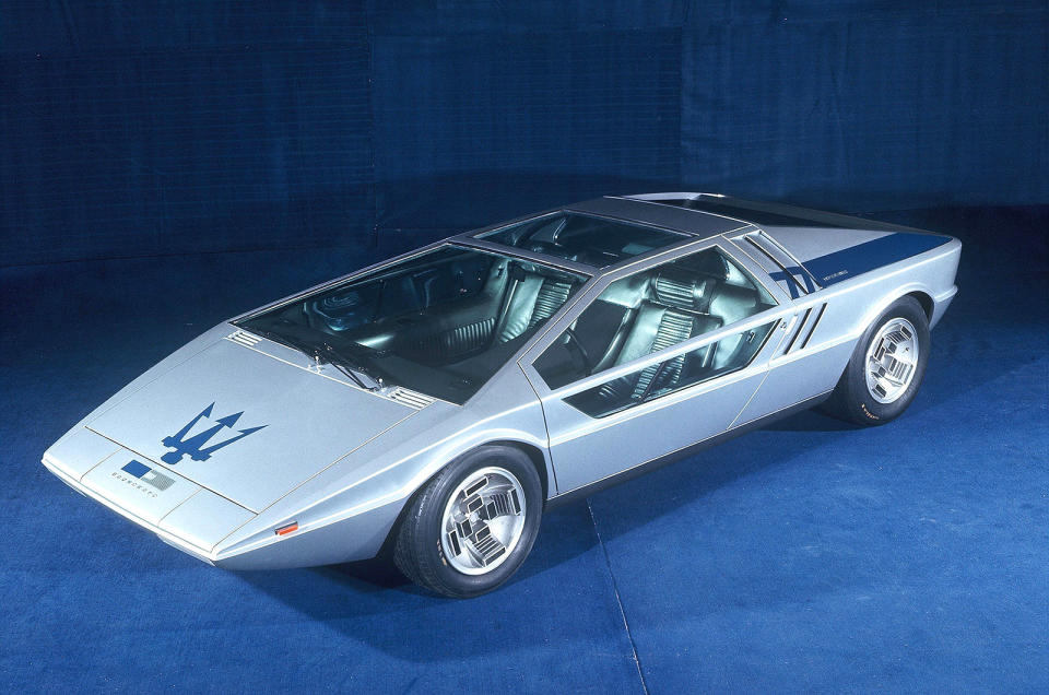 <p>Taking the styling themes set down by the Carabo and Stratos Zero, the Boomerang showed how a wedge-shaped car could be packaged for real-world use.</p><p>It led directly to cars such as the <strong>Lotus Esprit</strong> and <strong>DeLorean DMC-12</strong>. The <strong>4.7-litre </strong>V8 drivetrain was borrowed from the <strong>Maserati Bora</strong>.</p>