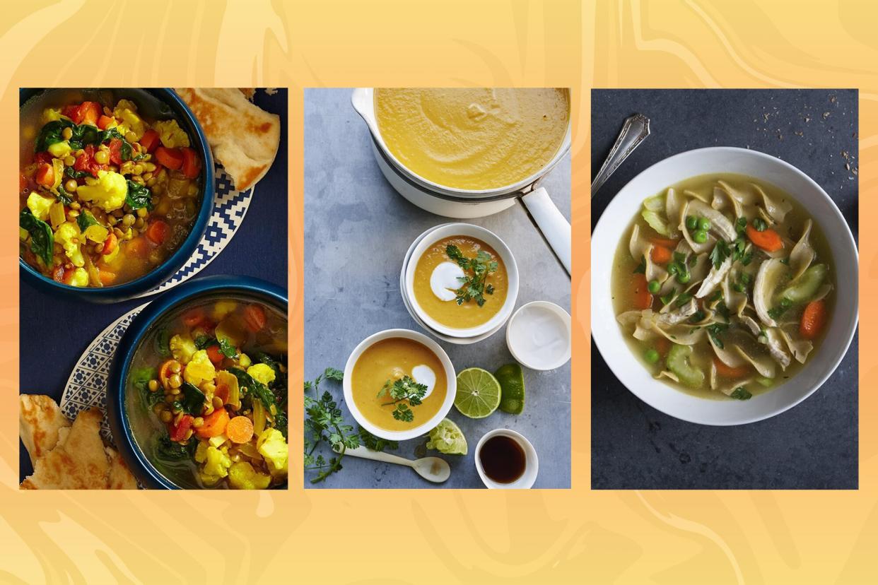 a collage of EatingWell soup recipes