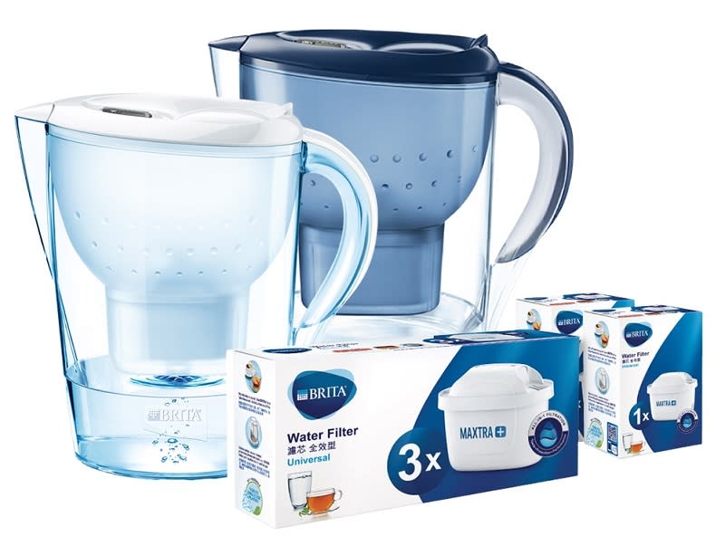 ▲BRITA 馬利拉濾水壺+全效型濾芯5入（共1壺6芯），即日起至7/31，領券再折$100，原價$3,115活動價$1,618。（圖片來源：Yahoo購物中心）