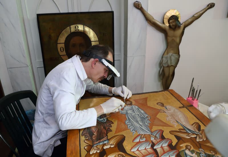 Greek senior restorer and conservator Gavrilakis restores Byzantine Christian icons in Istanbul