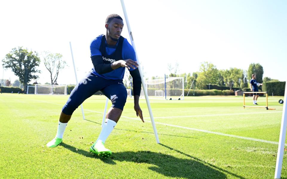 Callum Hudson-Odoi of Chelsea during a training session at Chelsea Training Ground - GETTY IMAGES