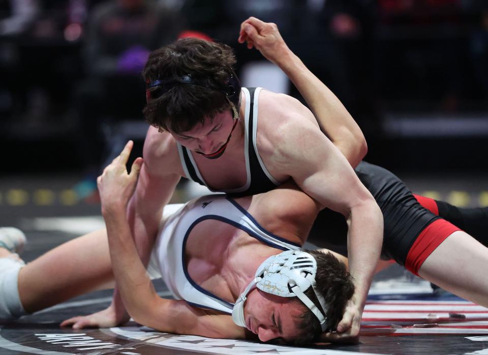 Michael Alexander, Uintah, beats Jack Semadeni, Ridgeline, at 126 pounds in the 4A boys wrestling state championships at UVU in Orem on Saturday, Feb. 17, 2024.