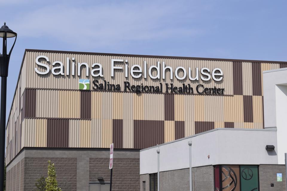 The Salina Fieldhouse is not named after the hospital, but does have the logo of Salina Regional Health Center under its name in recognition of the $1.25 million contribution to the city for the project.