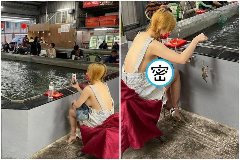 臉書社團瘋轉發一名正妹在釣蝦場釣蝦辣照。（陳怡鈞授權提供）