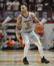 Dec 5, 2018; Blacksburg, VA, USA; Virginia Tech Hokies guard Justin Robinson (5) dribbles against the Virginia Military Institute Keydets in the second half at Cassell Coliseum. Michael Shroyer-USA TODAY Sports