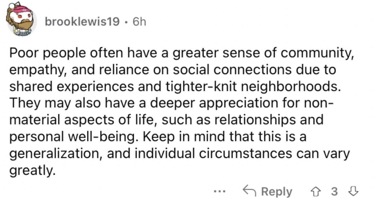 Reddit screenshot about the value of community.